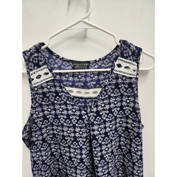 Papermoon Stitch Fix Womens Top Size Large Petite Blue Printed Sleeveless BOHO - Picture 4 of 7